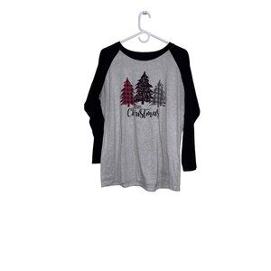 Merry Christmas Raglan Shirt With Festive Tree Design Gray/Black XXL